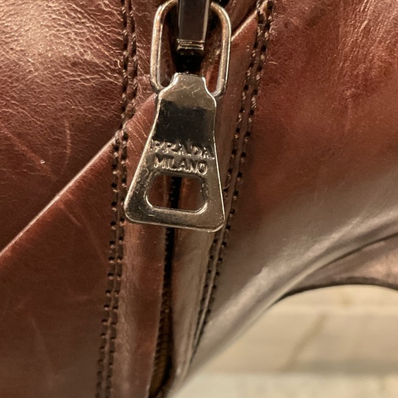 Prada Brown Leather Zip-Up Ankle Boots . Vero Cuoio Made in Italy size 37 1/2 - Picture 3 of 16